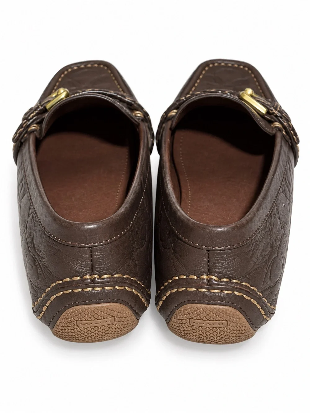 Coach Women’s Brown Leather Signature Moccasin Loafers with Buckle Detail